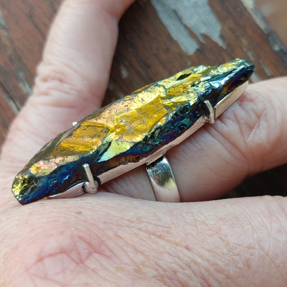 Crystal-Titanium Oversized Gemstone Ring in 925 Sterling Silver Overlay (size 7) - Picture 5 of 15